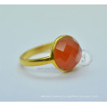 Handmade and Fashionable Chalcedony Gemstone Gold Plated 925 Sterling Silver Round Bezel Ring Jewelry for Wholesale Supply